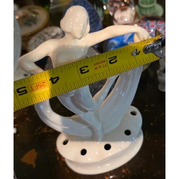Antique Flower Frog Ceramic Dancing Lady Figurine 8.5" Tall Glossy Ivory READ - Picture 10 of 12